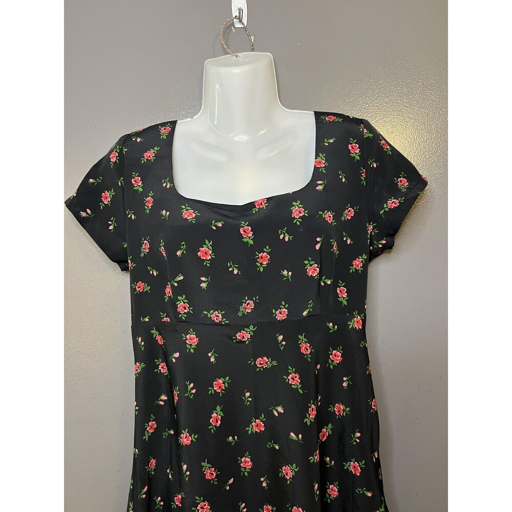 Vintage Esprit Dress Women 6 Black Floral Fit & Flare Short Square Neck Sundress
